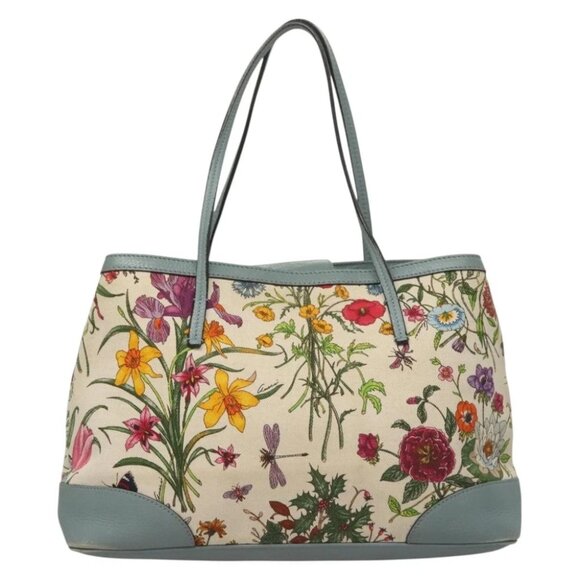 GUCCI Flower Tote Bag Canvas Beige Gold 358470 Auth ep9843 - Picture 1 of 15